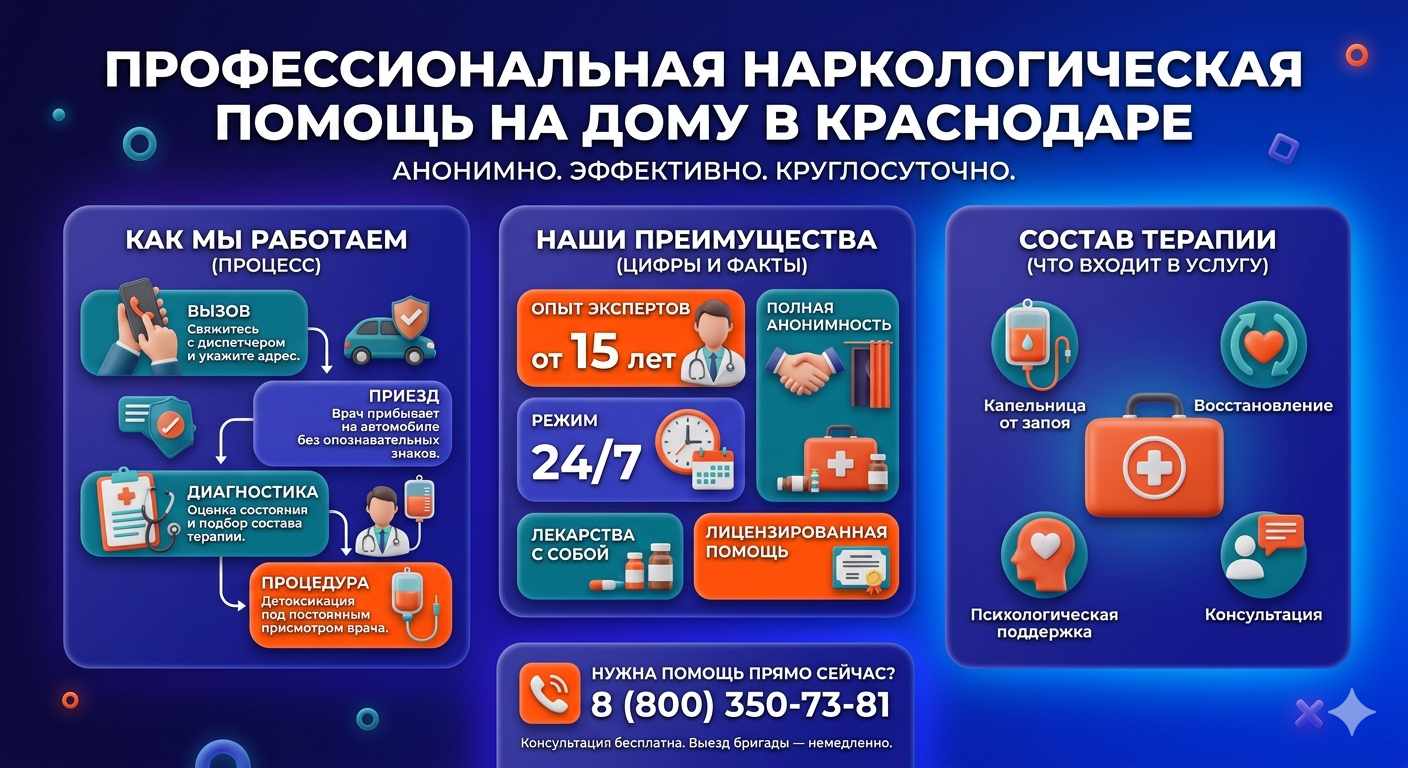 Инфографика о принципах лечения алкоголизма на дому в Верхней Салде: этапы вызова нарколога, преимущества анонимной детоксикации и состав медицинской помощи.